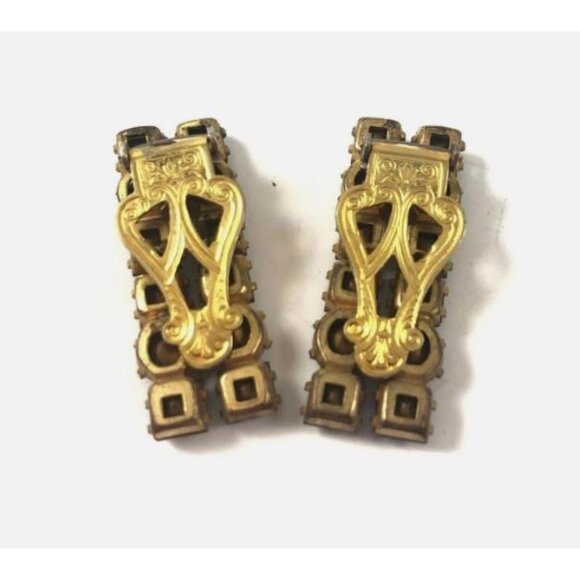 Art Deco Rhinestone Shoe Clips Pair – Multicolor, Prong Set Brass, Art Deco Pair - Picture 5 of 10